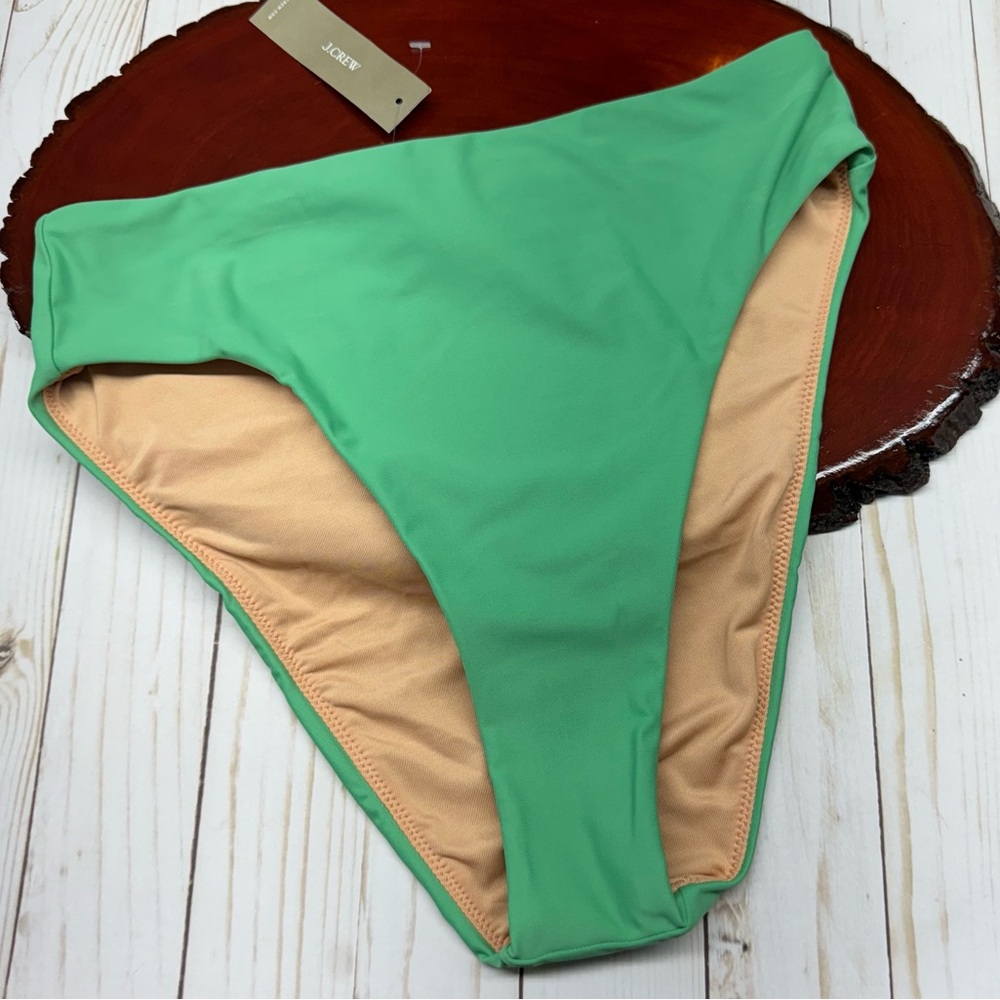 J. Crew Cypress Green High-Cut Leg High Rise Bikini Bottom Swimwear Size Small